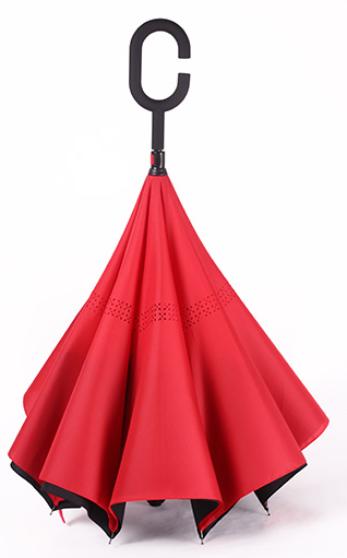 Hot sale hands free C handle double layer upside down reverse  inversion inverted car umbrella