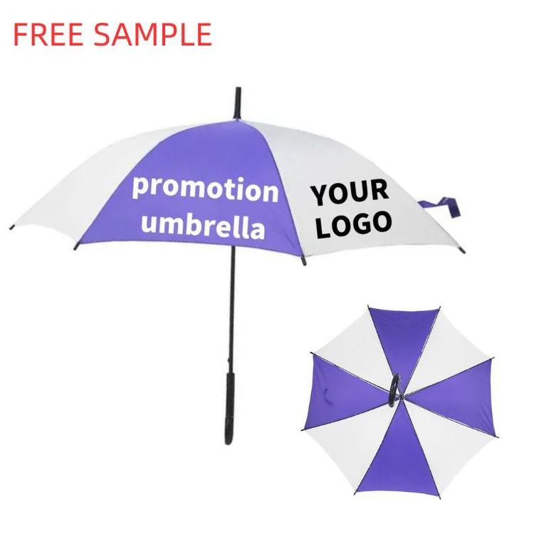 Factory Wholesale White And Purple Splicing Custom Advertising Straight Cheap Promotion Low Price Customized Rain Umbrella