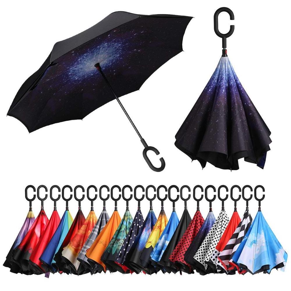 Brand Logo Invert Double Layer Inverted Reverse Windproof Upside Down Automatic Rain Outdoor Big Straight Umbrella For Car