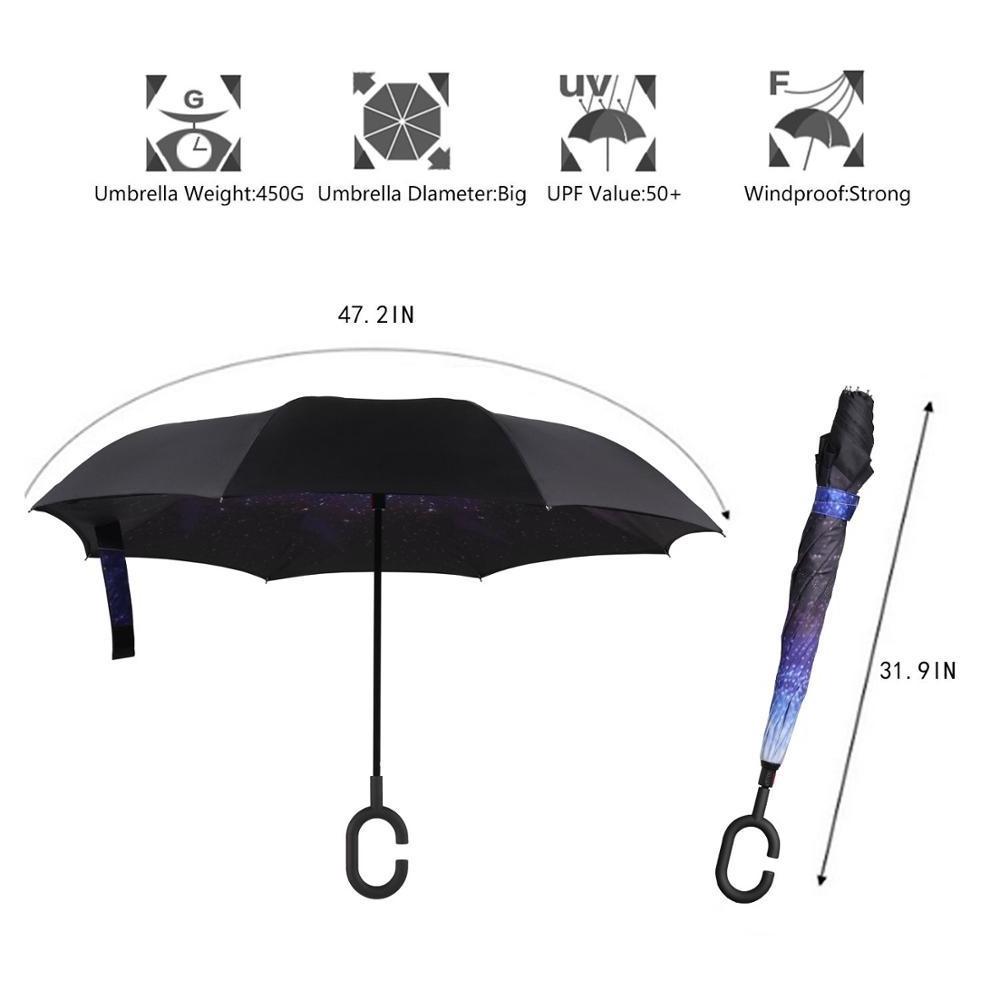 Brand Logo Invert Double Layer Inverted Reverse Windproof Upside Down Automatic Rain Outdoor Big Straight Umbrella For Car