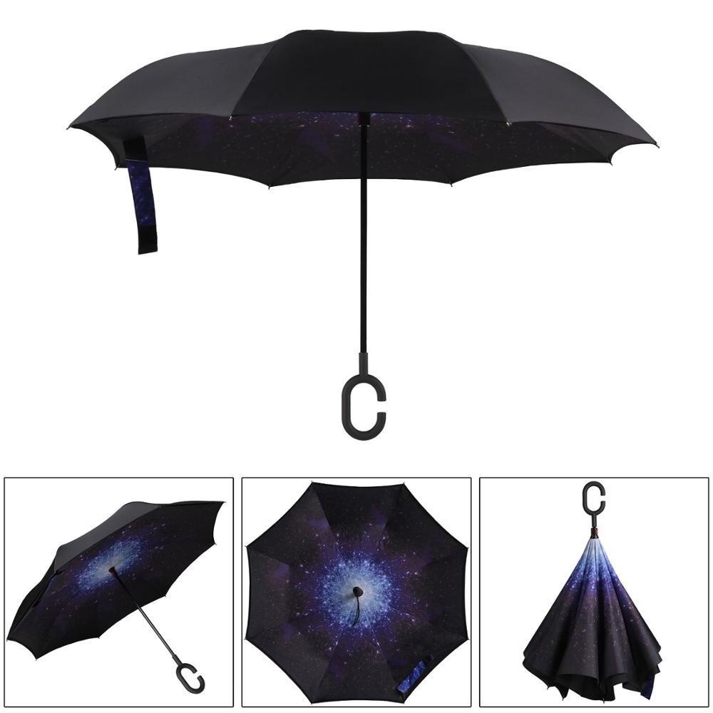 Brand Logo Invert Double Layer Inverted Reverse Windproof Upside Down Automatic Rain Outdoor Big Straight Umbrella For Car