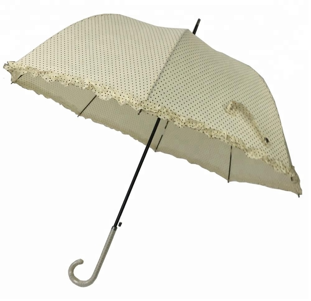 auto open dome shape stick long ruffled umbrella for women design