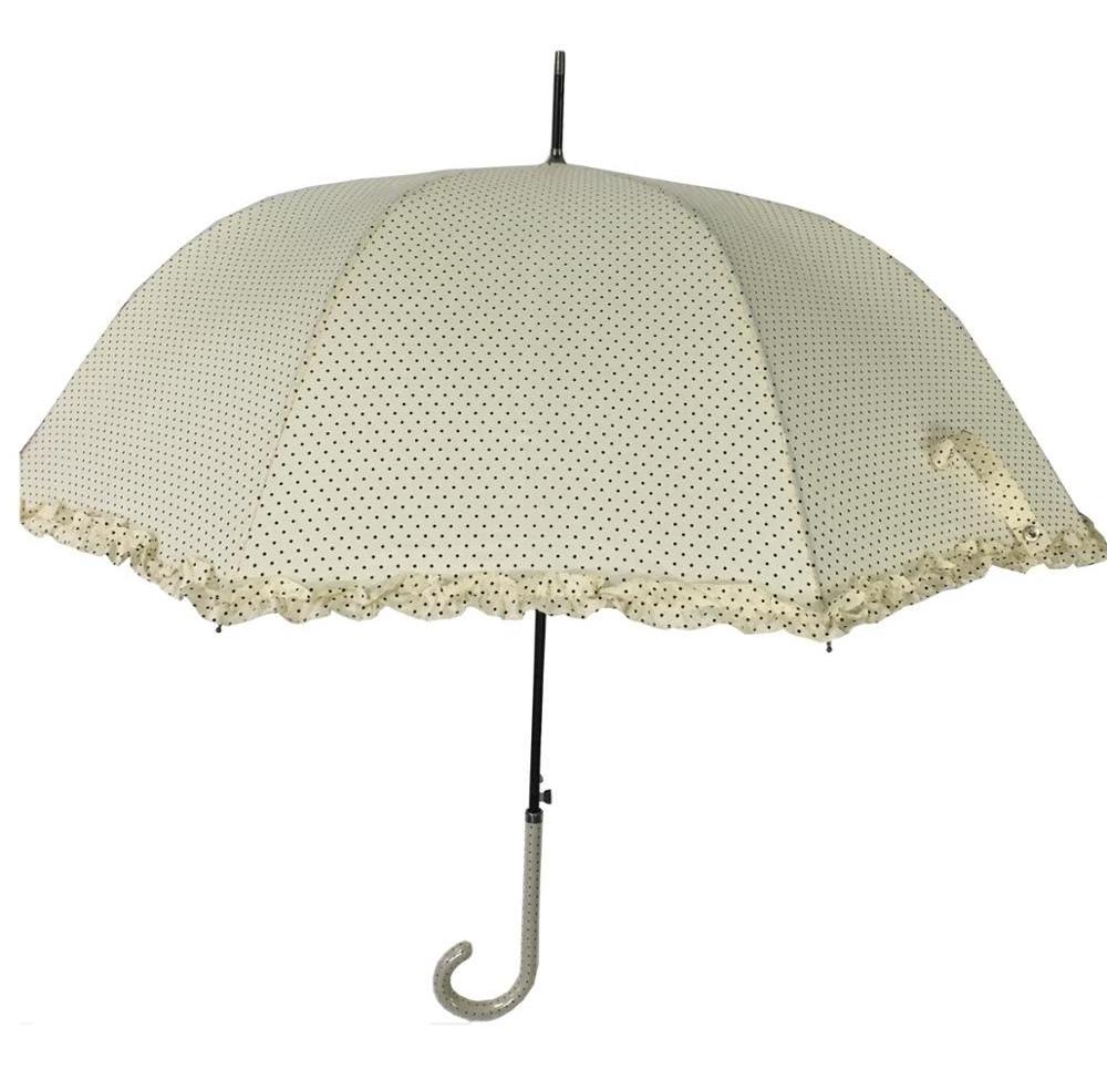 auto open dome shape stick long ruffled umbrella for women design