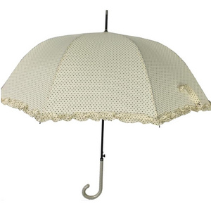 auto open dome shape stick long ruffled umbrella for women design