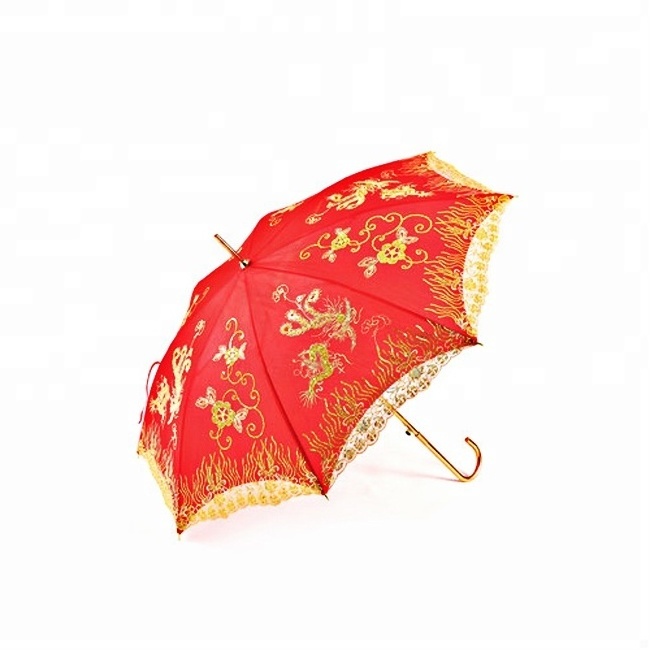 China supplier wholesale red Lace edge  Wedding Umbrella Bride Marry umbrella