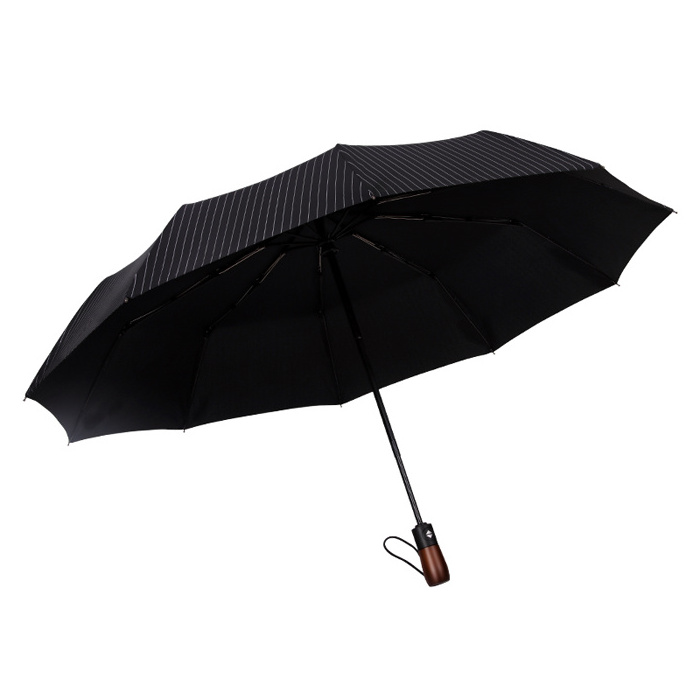 Automatic Silver Black Pongee Sunny 3 Folding Windproof Automatic Automatic Open And Rainy Man Close Umbrella