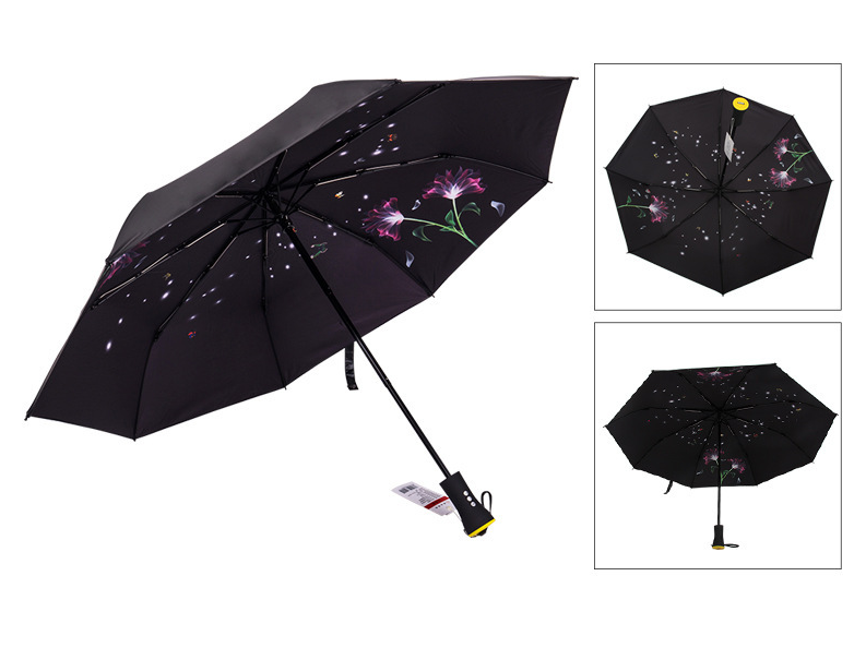 Windproof Travel Full Electric Multifunction Solar Light Panel Battery Music Usb Power Charger Automatic Three Folding Umbrella