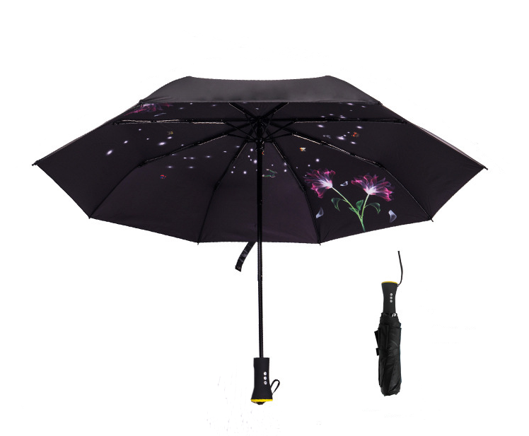 Windproof Travel Full Electric Multifunction Solar Light Panel Battery Music Usb Power Charger Automatic Three Folding Umbrella