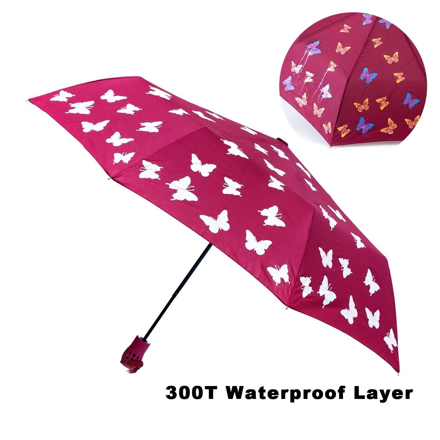 Compact Butterfly Automatic Sun and Rain Color Changing When Wet Umbrella