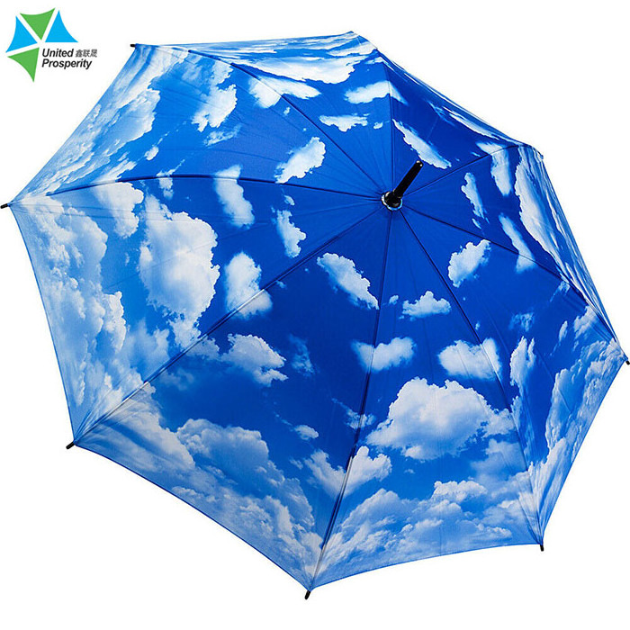 Blue sky white design sunny rain straight  umbrella