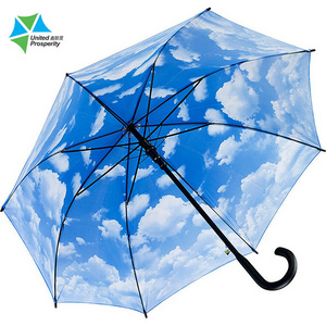 Blue sky white design sunny rain straight  umbrella