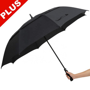 Personalised Extra Best Golf Double Canopy Large Oversize Windproof Waterproof Auto Open Stick Black Coating Blocking Umbrella