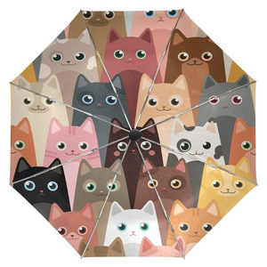 Cute Kitty Cats Umbrella Automatic Open Close Windproof Compact Anti-UV Travel Umbrella Animals Lightweight Parasol sun and rain