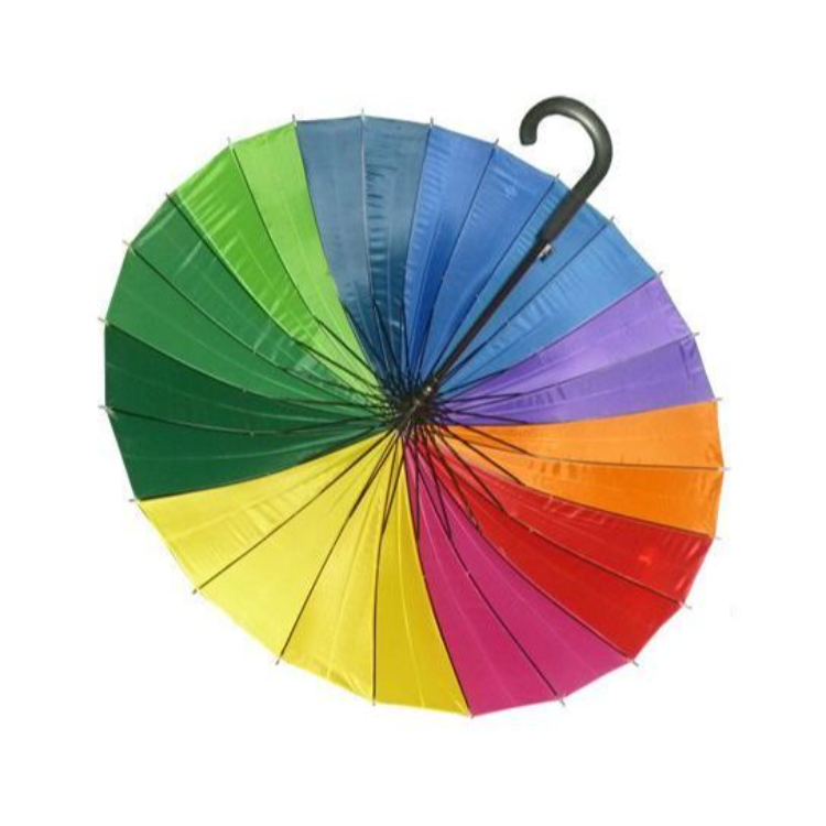 Straight 24 ribs high quality waterproof fabric for rainbow umbrella household rainbow umbrella colorful for adult