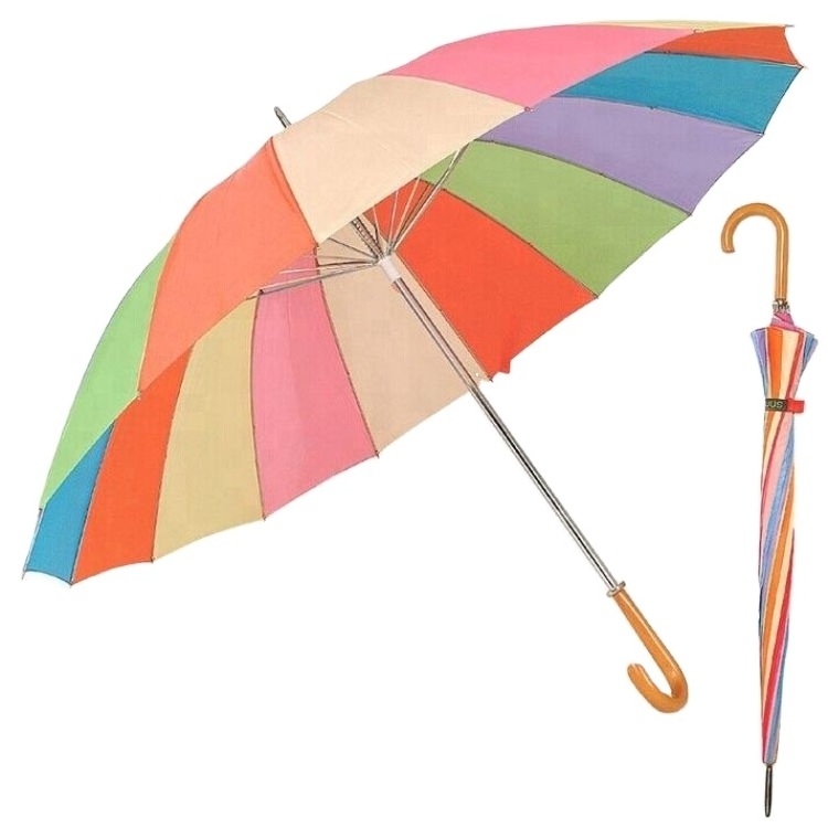 Straight 24 ribs high quality waterproof fabric for rainbow umbrella household rainbow umbrella colorful for adult