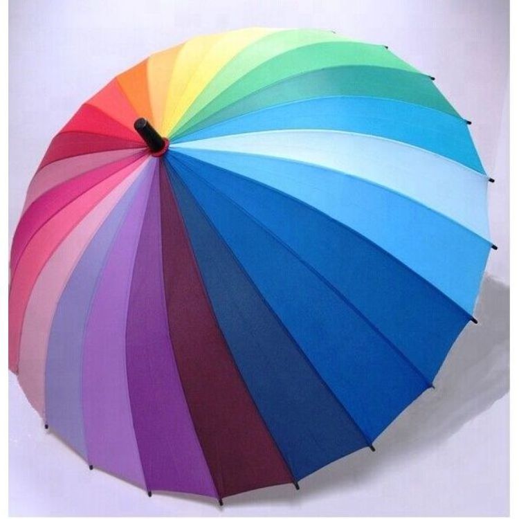 Straight 24 ribs high quality waterproof fabric for rainbow umbrella household rainbow umbrella colorful for adult