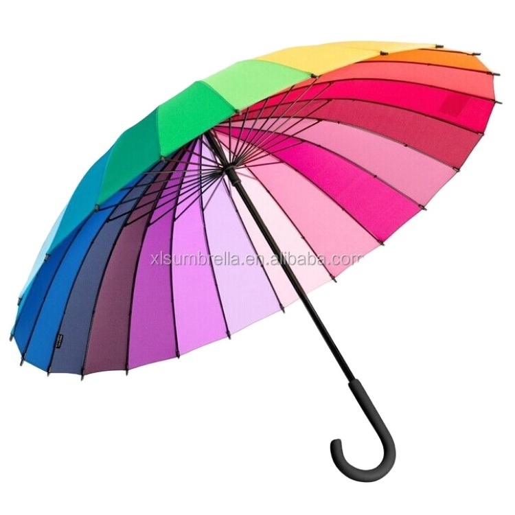 Straight 24 ribs high quality waterproof fabric for rainbow umbrella household rainbow umbrella colorful for adult