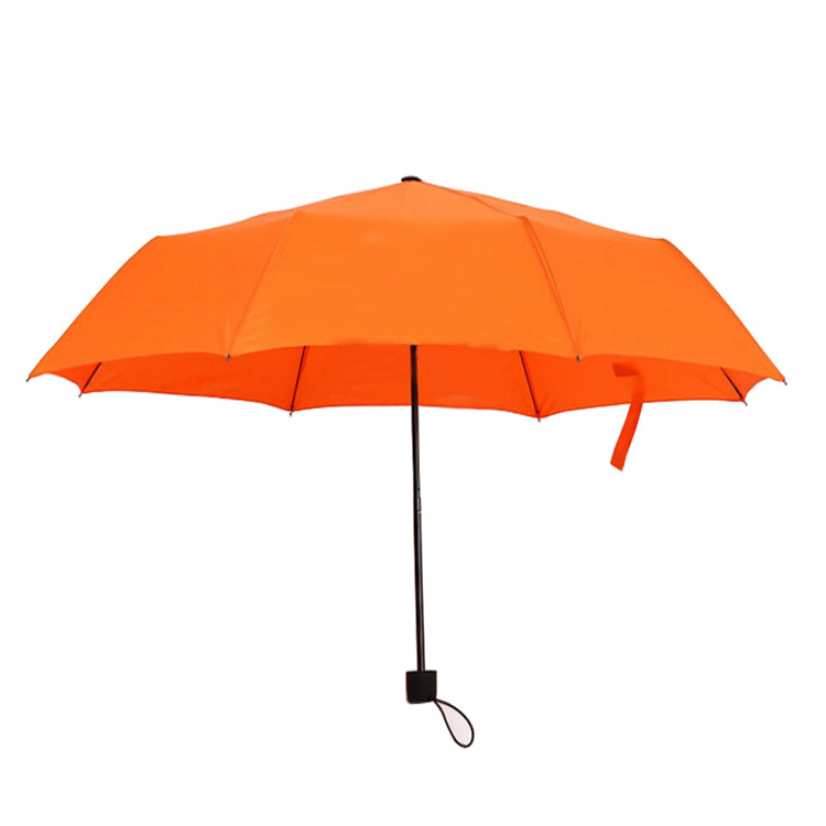 Orange 3 Fold Manual Opening Customized advertising Promotional Pongee Fabric Umbrella