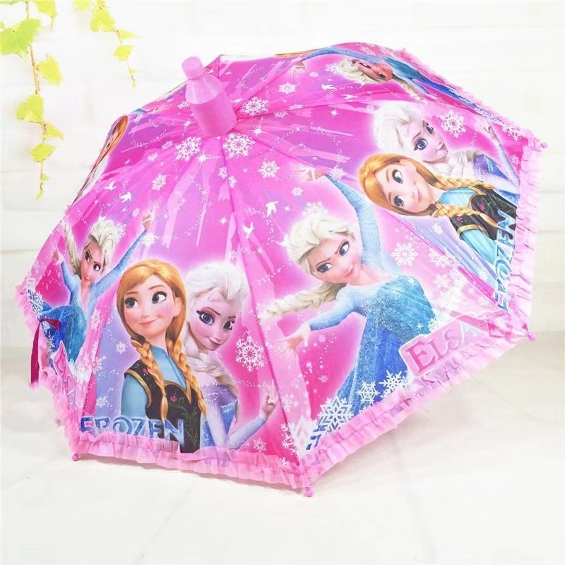 hot sale Suppliers manufacturer wholesale custom logo color kids  frozen Elsa princess cartoon cheap stick girl's umbrella