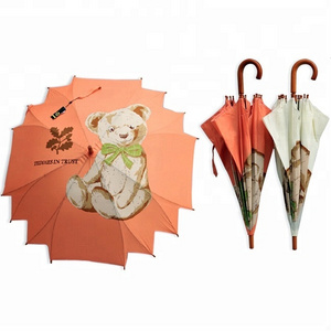 teddy bear carton  wooden handle auto open children umbrella kids umbrella