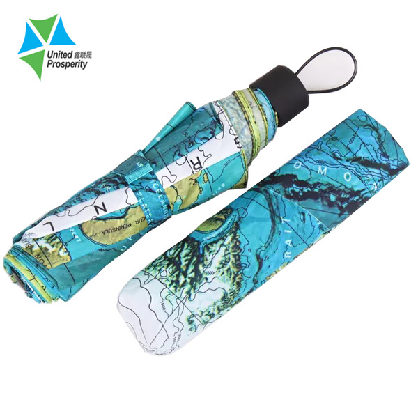 hot sale Rain and sunshine dual hand open can be customized design of 3 fold umbrella map umbrella