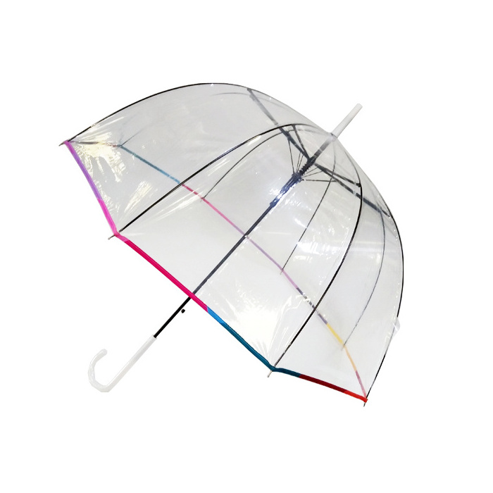 Wholesale Custom Poe Transparent Automatic Clear Color Elegant Outdoor Straight Cheap Dome Clear Umbrella