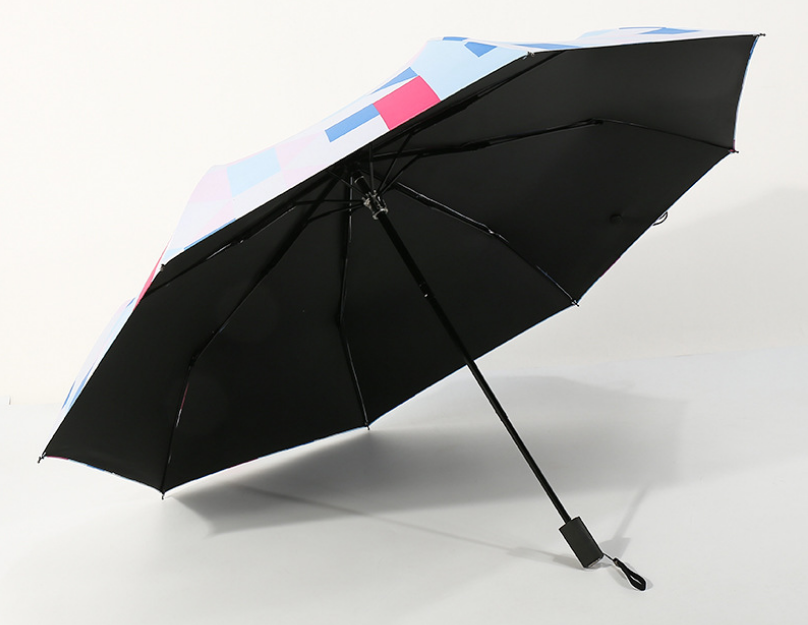 Black UV protection  rainy and sunny  windproof lady Print Black Coating UV Protection Sun Parasol 3 Fold Rain umbrella