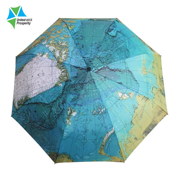 hot sale Rain and sunshine dual hand open can be customized design of 3 fold umbrella map umbrella