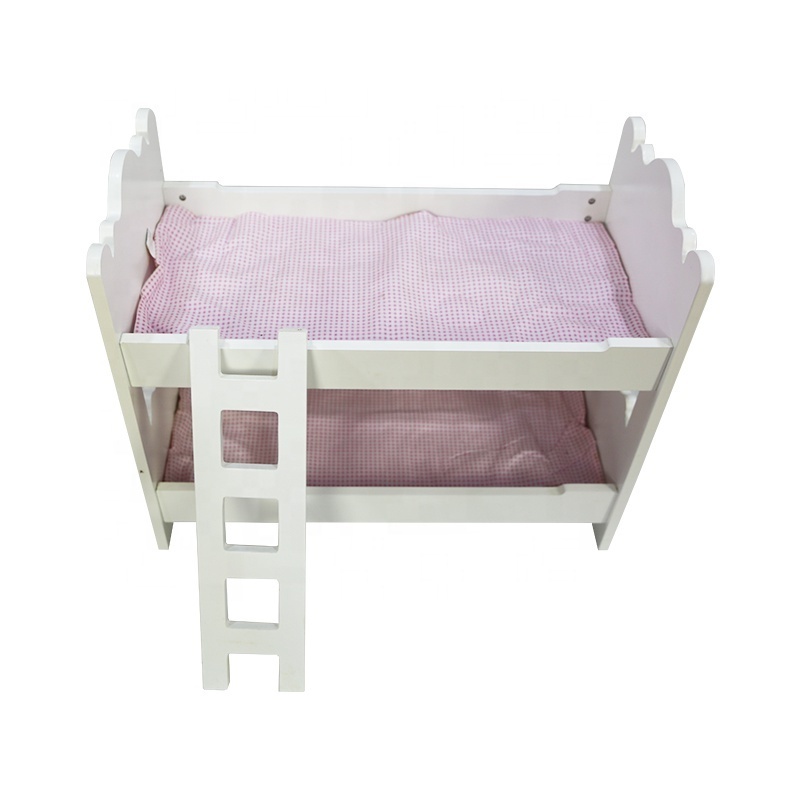 Family Wooden Children Toy Furniture Bed With Ladder Wooden Playhouse,Baby Doll Bunk Beds