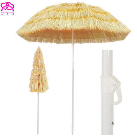 7ft Hula Thatched Tiki Umbrella Patio Hawaiian Style Beach Umbrella, Natural Color