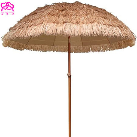 7ft Hula Thatched Tiki Umbrella Patio Hawaiian Style Beach Umbrella, Natural Color