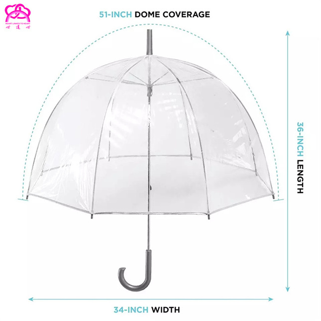 Wholesale custom LOGO clear transparent straight umbrella ,  Dome umbrella clear disposable umbrella.