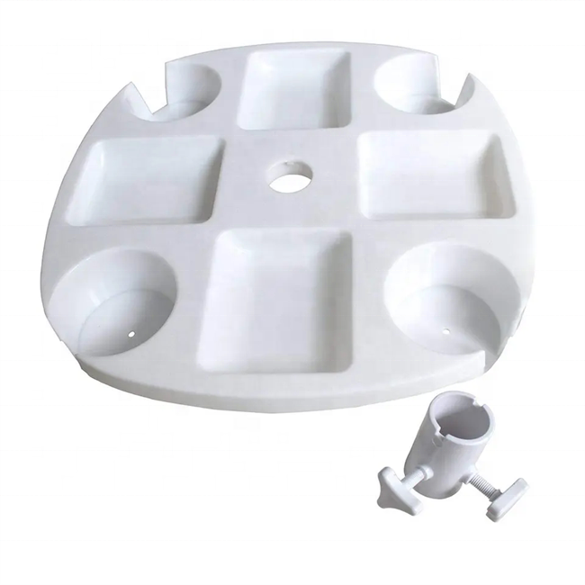 Outdoor white plastic beach umbrella tables small with 4 cup holders,beach umbrella table/tray .