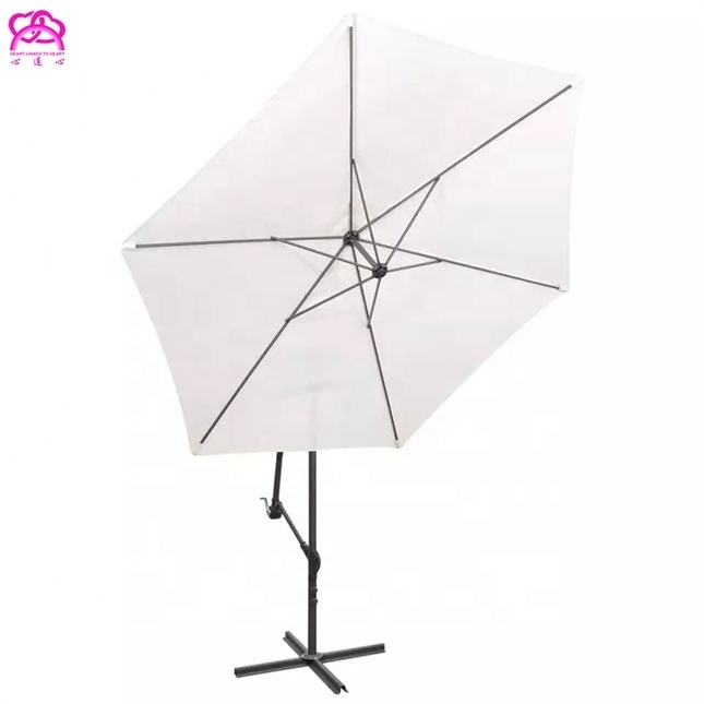 12 FT 3M*6 Ribs Offset Cantilever parasol, Polyester UV Protective Outdoor Garden Patio Hanging Sun Umbrella.