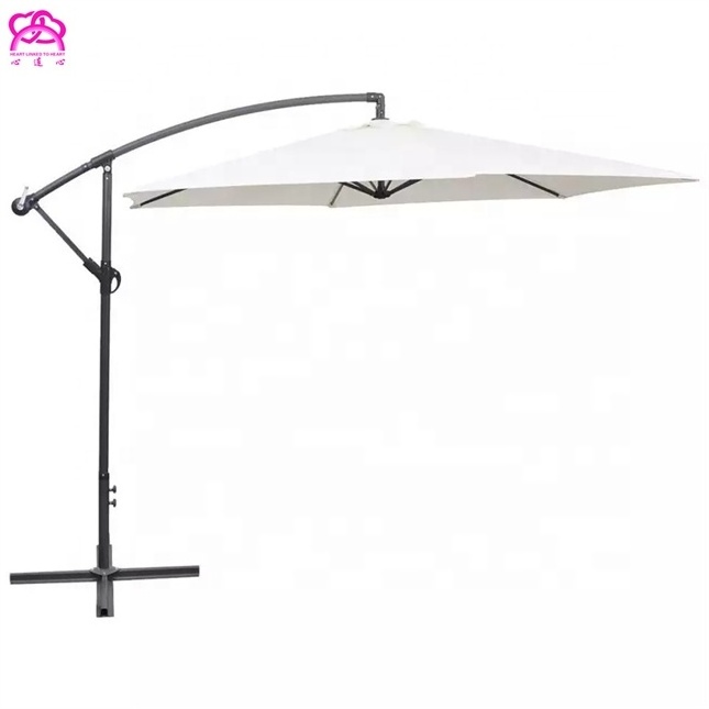 12 FT 3M*6 Ribs Offset Cantilever parasol, Polyester UV Protective Outdoor Garden Patio Hanging Sun Umbrella.