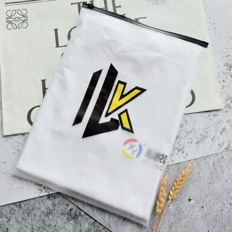 custom printed logo matt black zipper poly plastic clear zip lock frosted eva zip lock packing shipping bag for t shirt