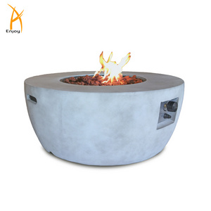 36 inches Round Garden Table with Fire Pit Concrete Propane Gas FirePit Heat Output 50000BTU