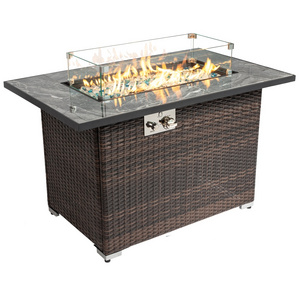 44inch Outdoor Fire Pit Table, Propane Fire Table with Glass Wind Guard US Free Shipping