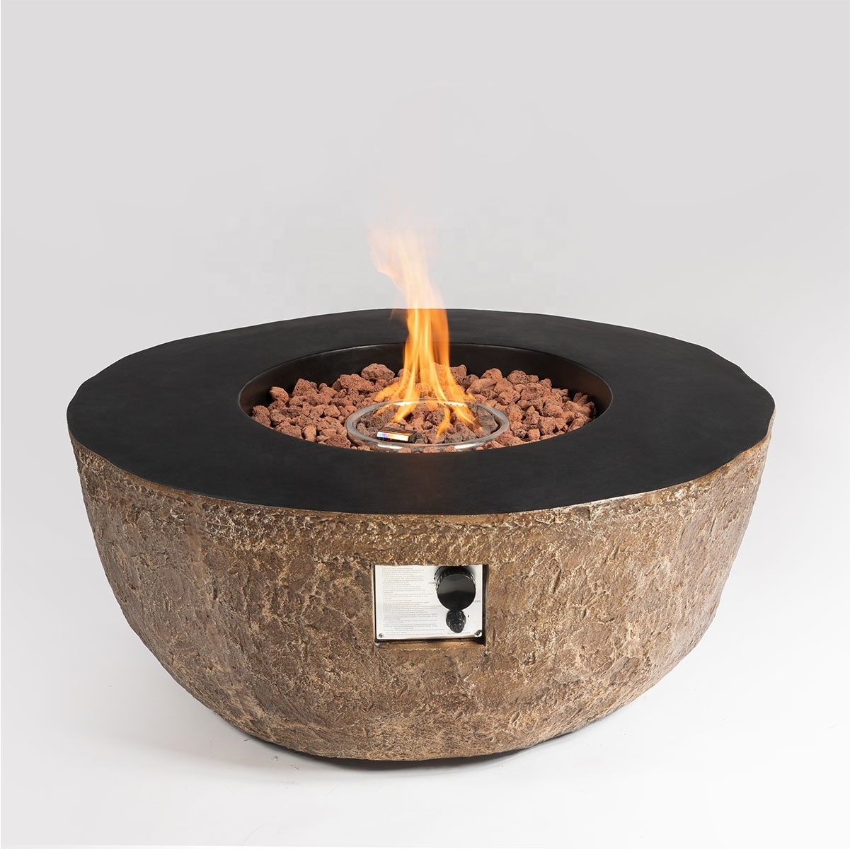 Outdoor Propane Fire Pit Table with Lava Rocks Rain Cover, Concrete Fire pit for Outdoor Heating