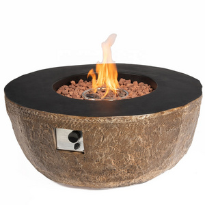 Outdoor Propane Fire Pit Table with Lava Rocks Rain Cover, Concrete Fire pit for Outdoor Heating