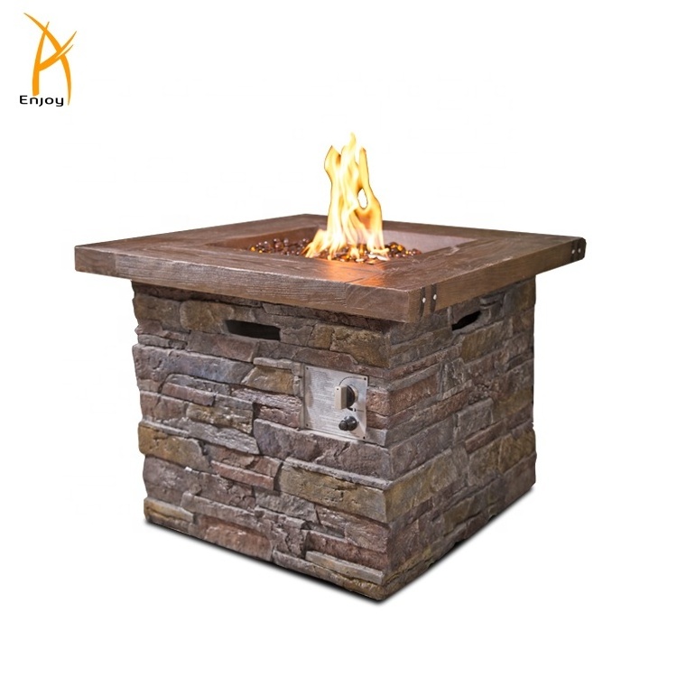 Backyard rocks gas fire pit patio fire table