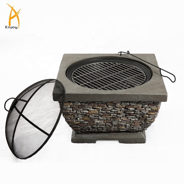 Unique outdoor fire pit wood burning steel bowl with mesh screen