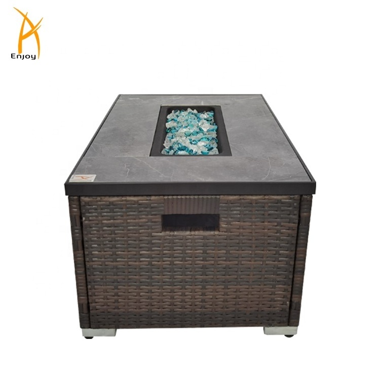 Outdoor gas fire pit table patio wicker fire pit garden rattan gas fire table