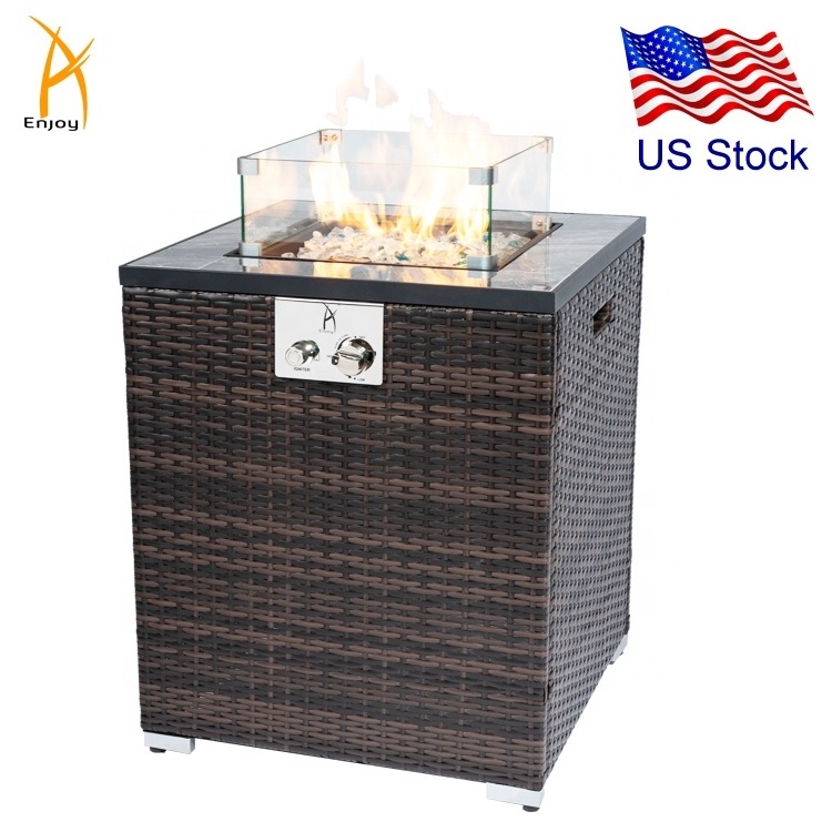 28inch Outdoor Propane Fire Pit Column with Glass Wind Guard US Free Shipping