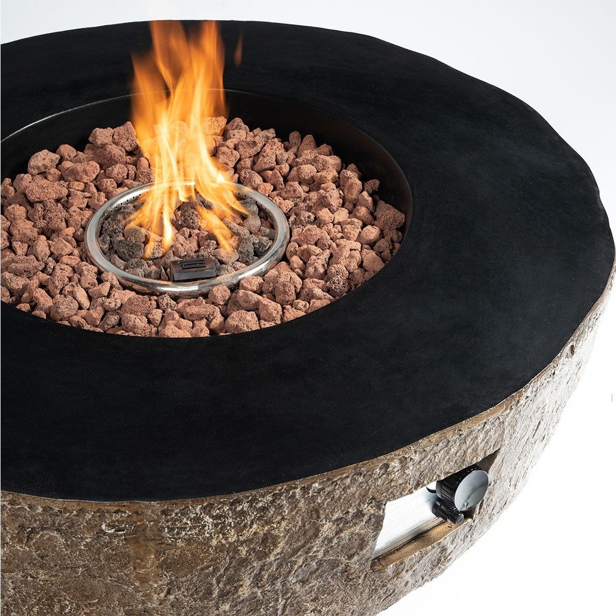 Outdoor Propane Fire Pit Table with Lava Rocks Rain Cover, Concrete Fire pit for Outdoor Heating