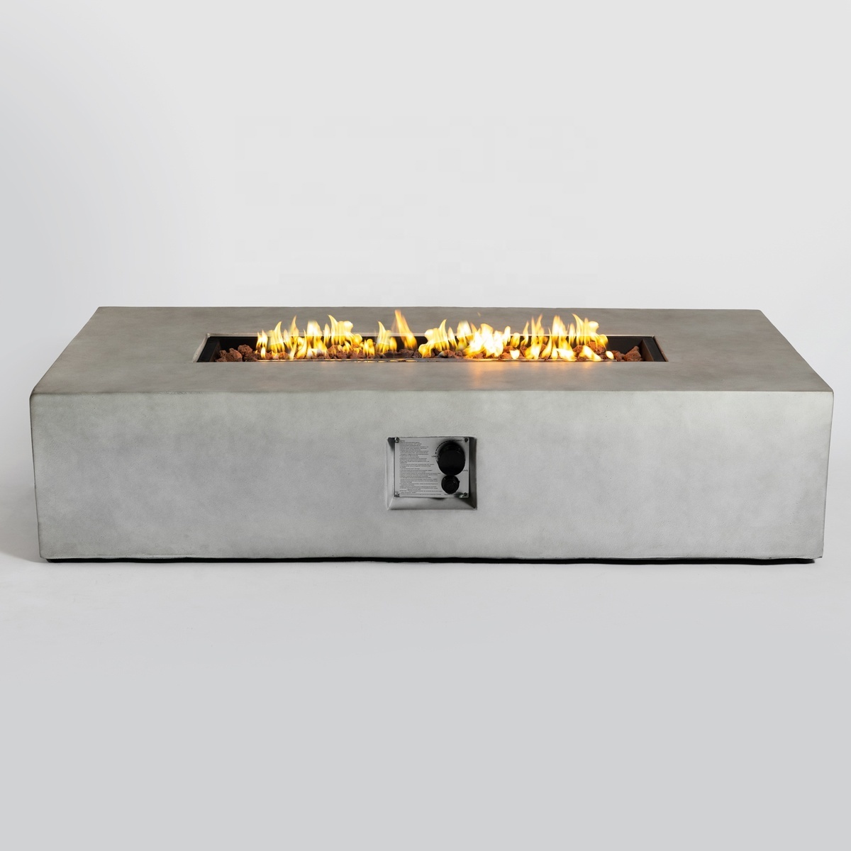 Outdoor Propane Fire Pit Table Concrete Fire Table with Lava Rocks, Rain Cover