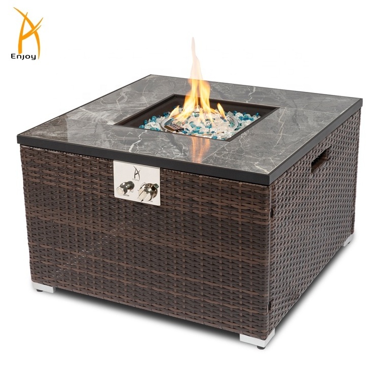 Rattan Propane Fire Pit Table  Wicker Gas Fire Pit Table Garden Fire Table