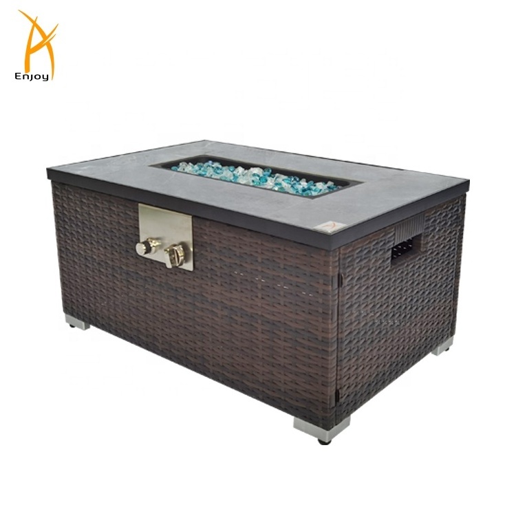 Outdoor gas fire pit table patio wicker fire pit garden rattan gas fire table