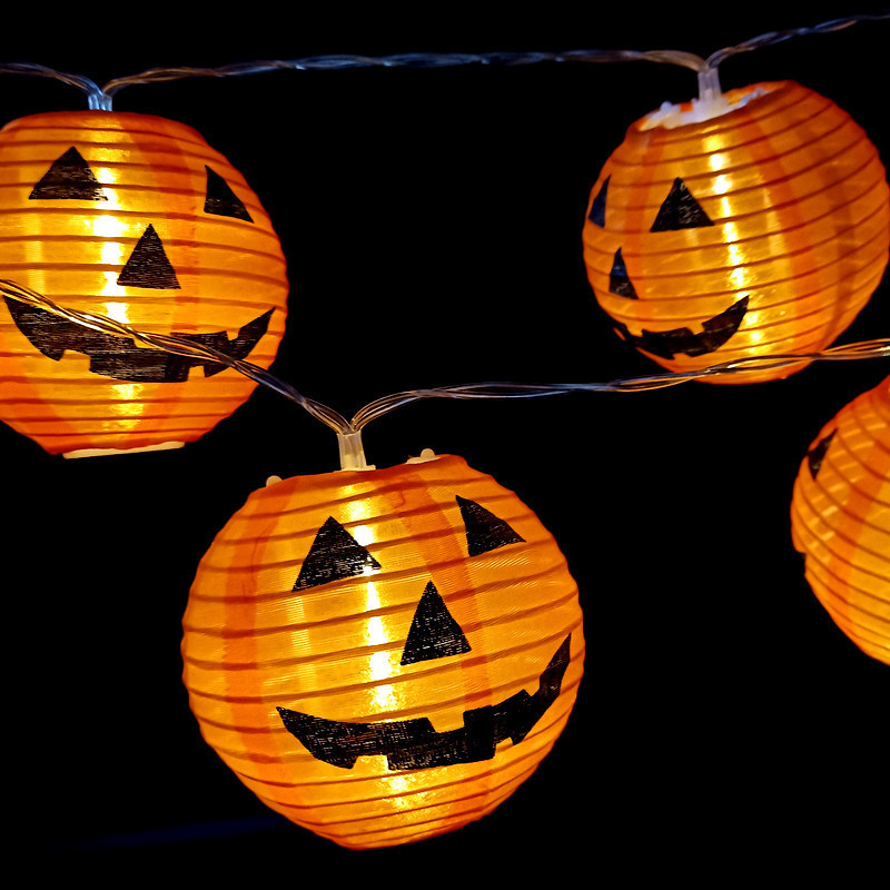 Outdoor waterproof halloween fabric pumpkin lantern solar string light for festival,garden,courtyard,party decoration