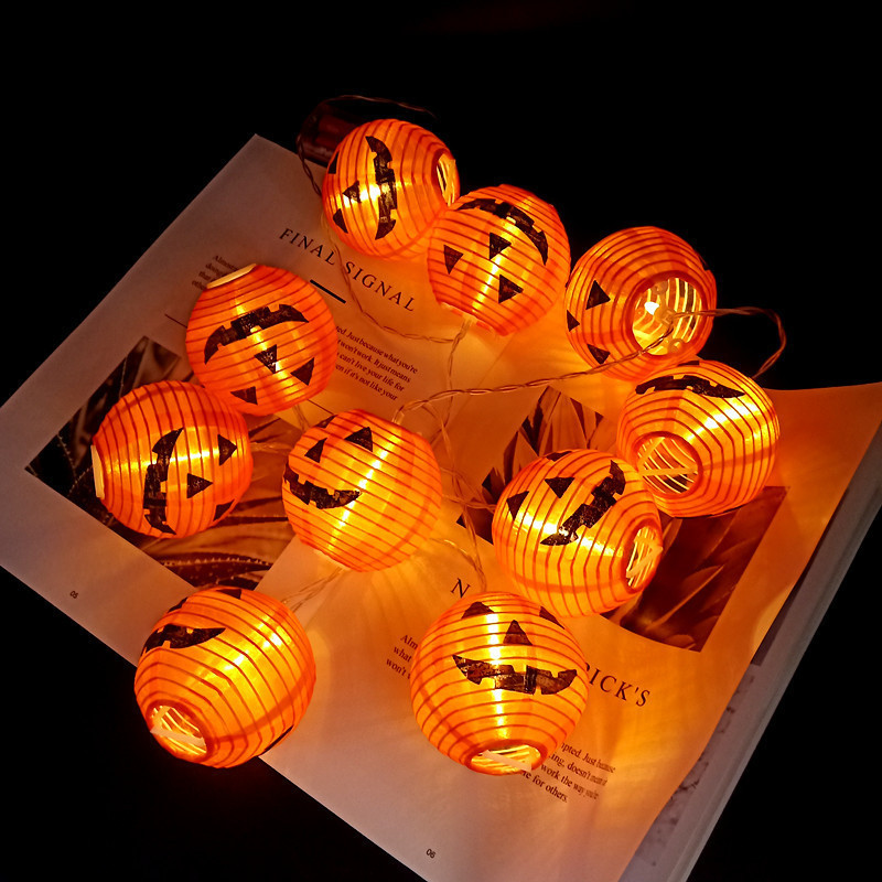 Outdoor waterproof halloween fabric pumpkin lantern solar string light for festival,garden,courtyard,party decoration